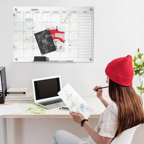 English Elm Vinsetto Frameless Tempered Glass Monthly Whiteboard Planner for Home Office Walls W2225P173871