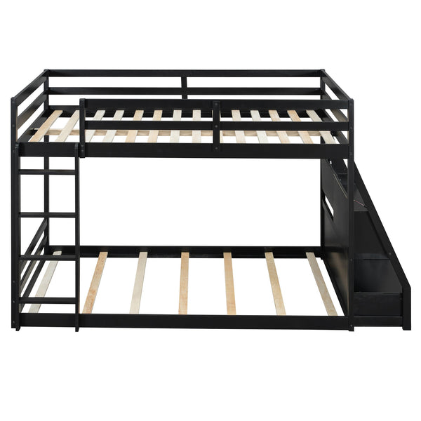 English Elm Full Bunk Bed with App Led Lighting Usb Charging Storage Drawers Kids Bedroom Black N820S00080B