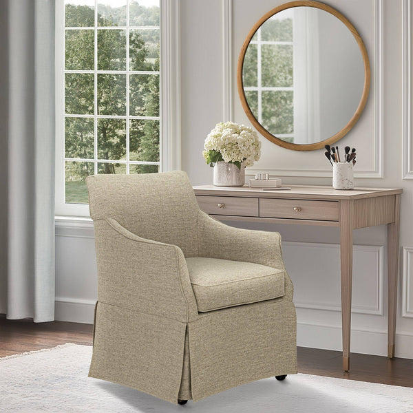 English Elm London Upholstered Skirted Dining Arm Chair with Hidden Casters Beige — Plush 5.5" Cushion, 300 lb Capacity B035P341170