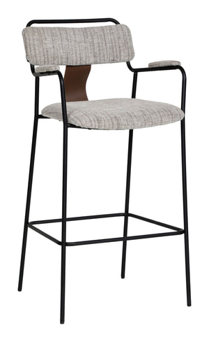 Zuo Modern Couva Barstool Set Of 2 - Stylish Gray Tweed Seating With Arms For Modern Home & Hospitality Decor Gray 100% Polyester,100% Polyurethane,Steel,Plywood 110937-zuo-modern