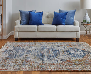 Feizy Rugs Kaia Luxurious Low Pile Medallion Area Rug - Soft, Durable, And Fade-resistant For High Traffic Areas Ivory,Orange,Blue Polypropylene,Viscose,Polyester Kai39hwfbluredj00