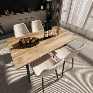 English Elm 47" Modern Minimalist Mdf Dining Table With Beige Chairs, Black Metal Legs For Stylish Small Spaces W2189S00102