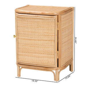 English Elm Bohemian Woven Rattan Nightstand with Geometric Drawer for Organic Bedroom Styling B2750P467731