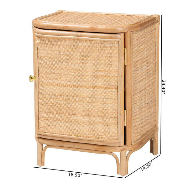 English Elm Bohemian Woven Rattan Nightstand with Geometric Drawer for Organic Bedroom Styling B2750P467731