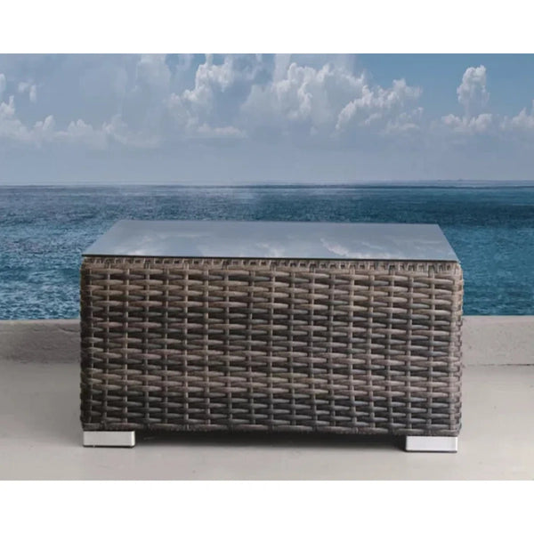 English Elm LSI All-Weather Wicker 2-Person Conversation Set with Plush Cushions, Glass Table, Weatherproof Build Grey Mix B120S00079