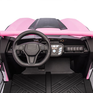 English Elm 24v Two Seater Kids Utv with Parental Remote Dual Motors Four Wheel Suspension Led Pink W1578P198434