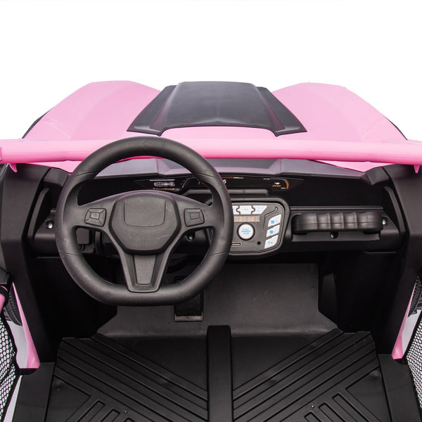 English Elm 24v Two Seater Kids Utv with Parental Remote Dual Motors Four Wheel Suspension Led Pink W1578P198434