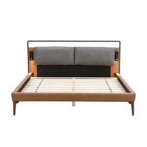 English Elm Christopher Knight Home® - Brown&Gray Leather Queen Bed With Adjustable Led Night Lights & Contemporary Design For Comfort N758D536364D