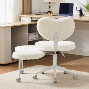 English Elm Artificial Rabbit Hair Cross Legged Desk Chair with Lumbar Support and Swivel Footrest Beige W1143P403571