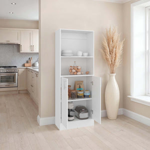 English Elm White Tall Narrow Kitchen Pantry Cabinet with Open Shelves and Concealed Storage Door B062P483732