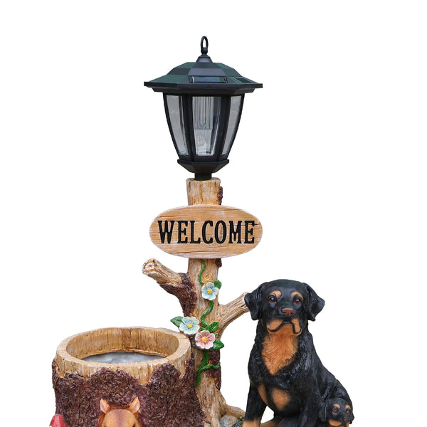 English Elm Rottweiler Mother and Puppy Sculptural Garden Planter Weatherproof Outdoor Accent W5398P464249