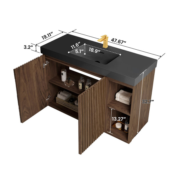 English Elm Grace Floating Walnut Vanity with Solid Surface Sink and Soft Close Storage Drawers Walnut Brown W1865S00226