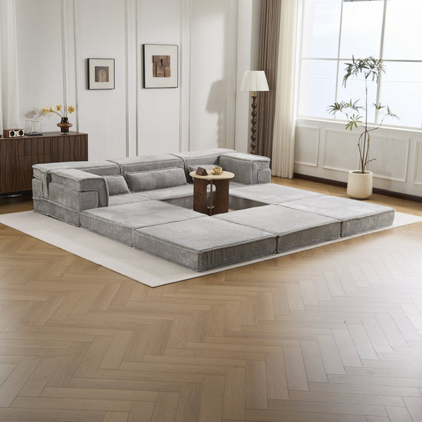 English Elm Compression Modular Sofa Bed, Versatile Light Grey Fleece Couch, No Assembly, 3-Seater & Ottoman W3723S00024