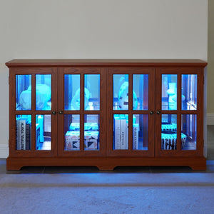 English Elm Vintage Led Curio Display Cabinet - Antique Oak Showcase With Adjustable Shelves & Bluetooth Lighting W1758P300120-GIGA