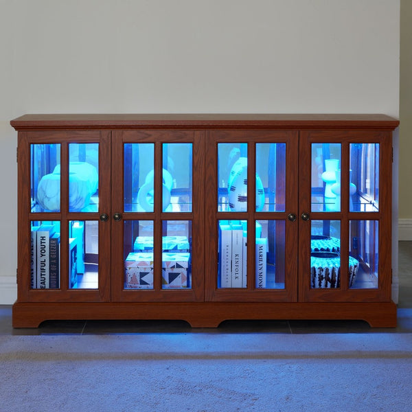 English Elm Vintage Led Curio Display Cabinet - Antique Oak Showcase With Adjustable Shelves & Bluetooth Lighting W1758P300120-GIGA