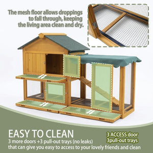 English Elm Premium Fir Wood Two Story Rabbit Hutch Weatherproof Outdoor Habitat with Run W1431P498215
