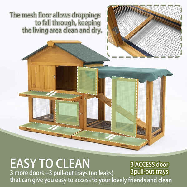 English Elm Premium Fir Wood Two Story Rabbit Hutch Weatherproof Outdoor Habitat with Run W1431P498215