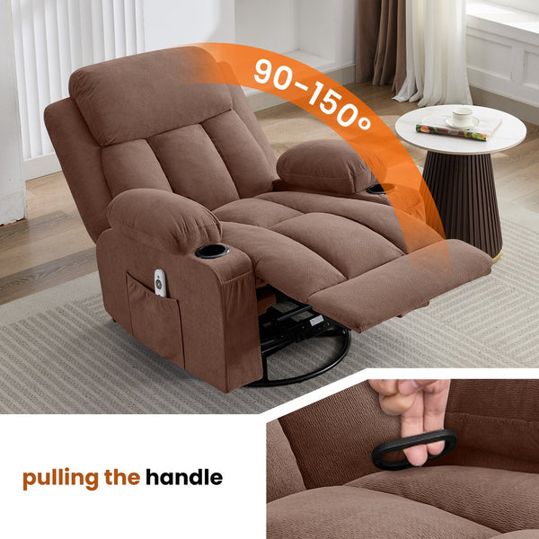 English Elm Swivel Rocker Recliner with Massage Heat and Usb Port for Living Room Comfort W1521P461085