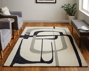 Feizy Rugs Mgr8905f Maguire Hand-tufted Wool Area Rug With Geometric Patterns - Modern, Stain-resistant, Pet-friendly Design Ivory,Gray,Black Wool,Nylon Mgr8905fivyblkc50