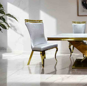 English Elm Silver 2pc Side Chair Set with Gold Legs, Tiger Print Upholstered Seats, Modern Dining Comfort 26"W B2741S00726