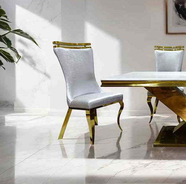 English Elm Silver 2pc Side Chair Set with Gold Legs, Tiger Print Upholstered Seats, Modern Dining Comfort 26"W B2741S00726