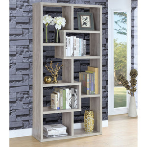 English Elm Lawton Grey Driftwood Geometric 7-Shelf Bookshelf — 71" Tall Engineered Wood, Scratch-Resistant Laminate, Open Display Organizer for Books, Plants, Art, Baskets B062P375545