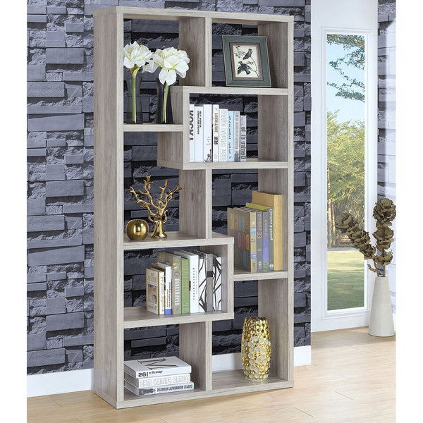 English Elm Lawton Grey Driftwood Geometric 7-Shelf Bookshelf — 71" Tall Engineered Wood, Scratch-Resistant Laminate, Open Display Organizer for Books, Plants, Art, Baskets B062P375545