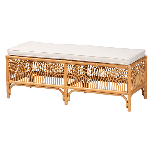English Elm Modern Rattan Woven Bench with Geometric Artisan Detail for Bohemian Living Spaces B2750P467700