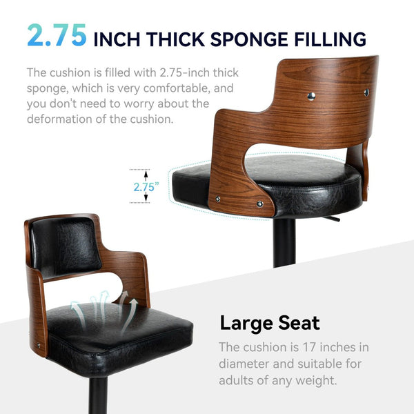 English Elm Swivel Bar Stools Set Of 2 - Adjustable Height, Comfortable Pu Leather Chairs For Kitchen Island T3950P396624-GIGA