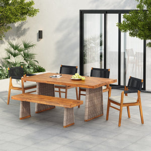 English Elm Christopher Knight Home® - Outdoor 6-Piece Acacia Wood Dining Set With Rattan Legs And Cushions For Stylish Patio Gatherings N773OD00042B