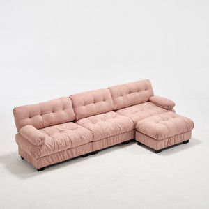 English Elm Modular Cloud Sectional Sofa Flannelette Deep Seat L Shape with Movable Ottoman Pink W2120S00036
