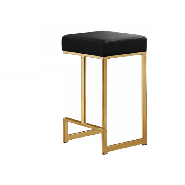 English Elm 25 in Backless Faux Leather Counter Stools with Brushed Gold Sled Base Set of 2 Gold+Black B011P497731