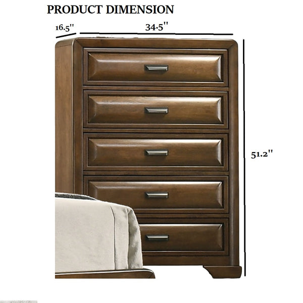 English Elm Transitional Brown Wood Chest with Dovetail Drawers Bronze Pulls and Bracket Legs B2741P372210