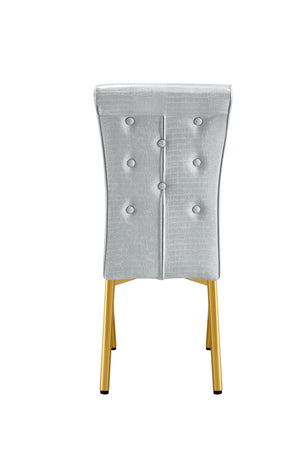 English Elm A Set of 2 Crystal Button Faux Leather Dining Chairs with Embossed Croc Texture Gold,Gray W3226P344058