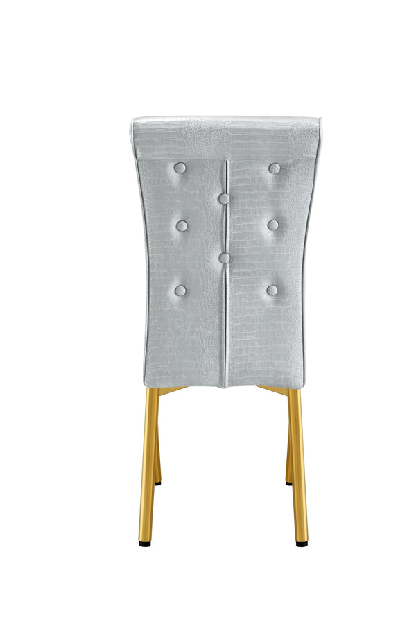 English Elm A Set of 2 Crystal Button Faux Leather Dining Chairs with Embossed Croc Texture Gold,Gray W3226P344058