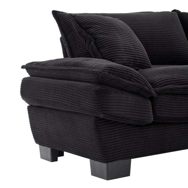 English Elm Corduroy Stylish Sleeper Sofa Loveseat with Dual-Layer Cushions & Two Support Pillows, Sturdy Frame Black W676P184130