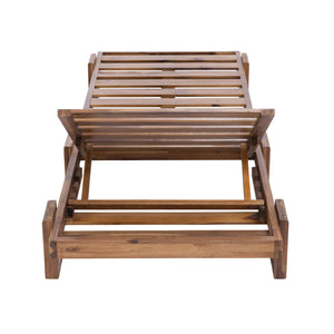 English Elm U_style Acacia Wood Outdoor Chaise Lounge with Retractable Tray and Padded Headrest Dark Gray WY000473AAE