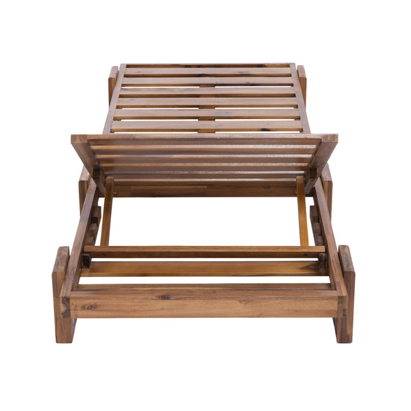 English Elm U_style Acacia Wood Outdoor Chaise Lounge with Retractable Tray and Padded Headrest Dark Gray WY000473AAE