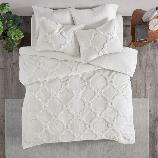 English Elm 3 Piece Tufted Cotton Chenille Geometric Comforter Set Off-White King/Cal King - Soft, OEKO-TEX Certified, Machine Washable, Shabby Chic Texture B03597080