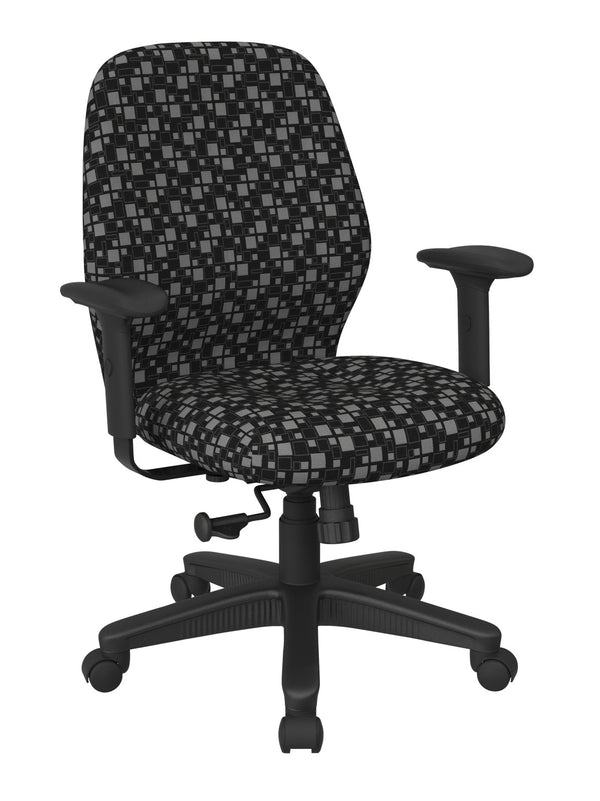 OSP Home Furnishings Mid Back Ergonomic Manager Chair with Synchro Tilt Lumbar Support and Padded Arms Domino 3121-K107
