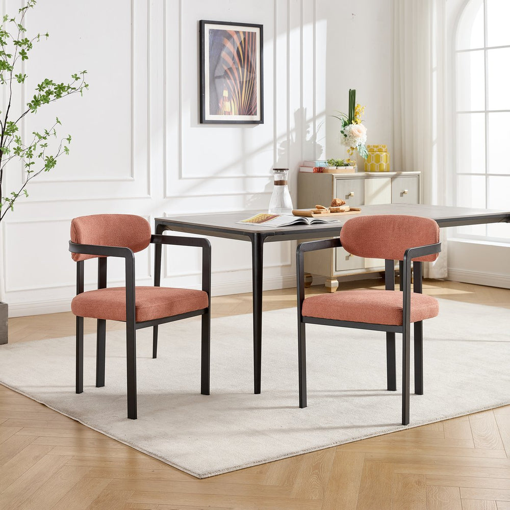 English Elm Modern Tufted Boucle Dining Chairs Set of 2 with Curved Back and Matte Metal Legs Orange W3244P337419