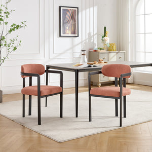 English Elm Modern Tufted Boucle Dining Chairs Set of 2 with Curved Back and Matte Metal Legs Orange W3244P337419