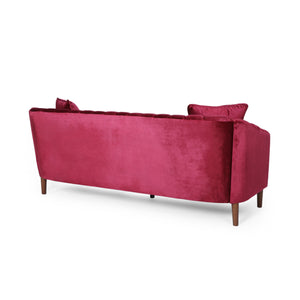 English Elm 3-seater Velvet Sofa with Button Tufting Shell Arms and Tapered Legs for Living Room Wine Red 66957.00ANVLTWINE_66957.00BNVLTWINE