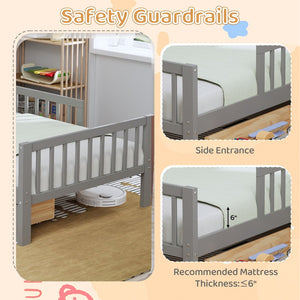 English Elm Twin Size Bed With Headboard Storage, Two Drawers & Safety Guardrails - Stylish Gray Design! N733P272374E-GIGA