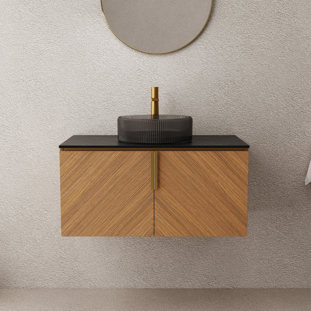English Elm Arai 36" Modern Bathroom Vanity With Glass Basin & Sintered Stone Countertop - Stylish Storage Solution W2615S00357