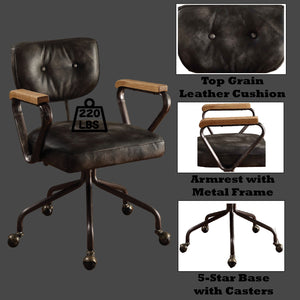 English Elm Hallie Vintage Black Top Grain Leather Office Chair with Button-Tufted Back, Nailhead Trim, Swivel B2726P271643