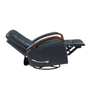 English Elm 1pc Swivel Gliding Recliner Faux Leather Upholstered with Solid Rubberwood Arms, Supportive Comfort and Smooth Motion Navy 34 L x 33 W x 27 H B011P329243