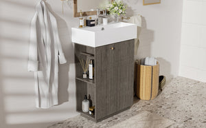 English Elm [video]21.6" Freestanding Bathroom Vanity Ceramic Sink Wavy Door Mdf Cabinet Small Bath Dark Grey N729P285503G
