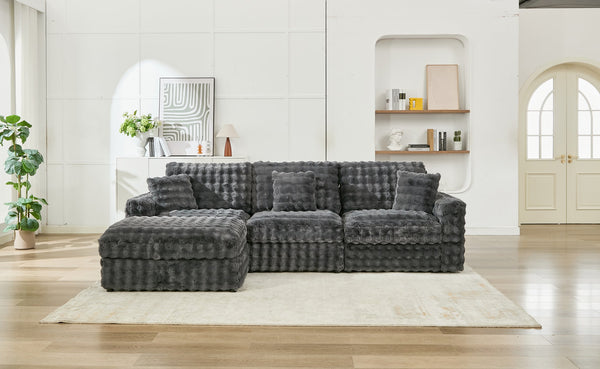 English Elm M5444 Modular Fabric Sectional Sofa In Dark Grey - Versatile 3-Seater With Removable Ottoman & Comfort W1805S00140