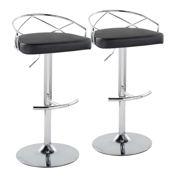 English Elm Adjustable Swivel Barstools Mid-century Modern Walnut and Cream Faux Leather Set of 2 B202S02169